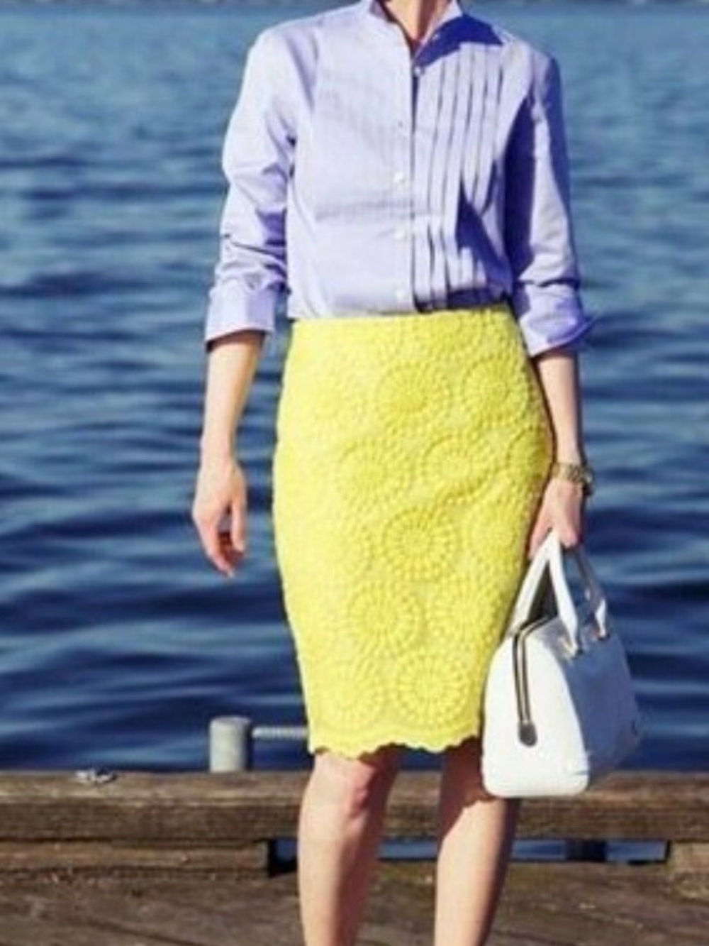 Boden | Women’s Bright Lemon Yellow Embroidered Lace Zip Back Pencil Skirt Sz 6R